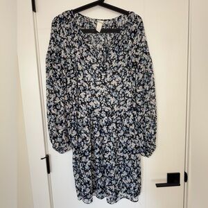 H&M Floral Sheer Dress XS Balloon Sleeves Boho Cottagecore Prairie Romantic